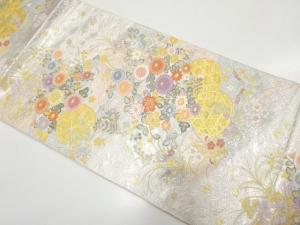 金銀糸　花籠模様織り出し　袋帯